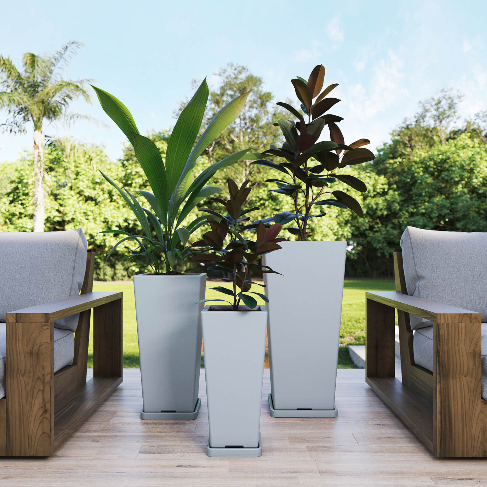 Set macetas de plastico Piramidal color gris perla 1